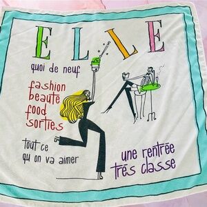 ELLE design fun scarf with French slogans having fun designs